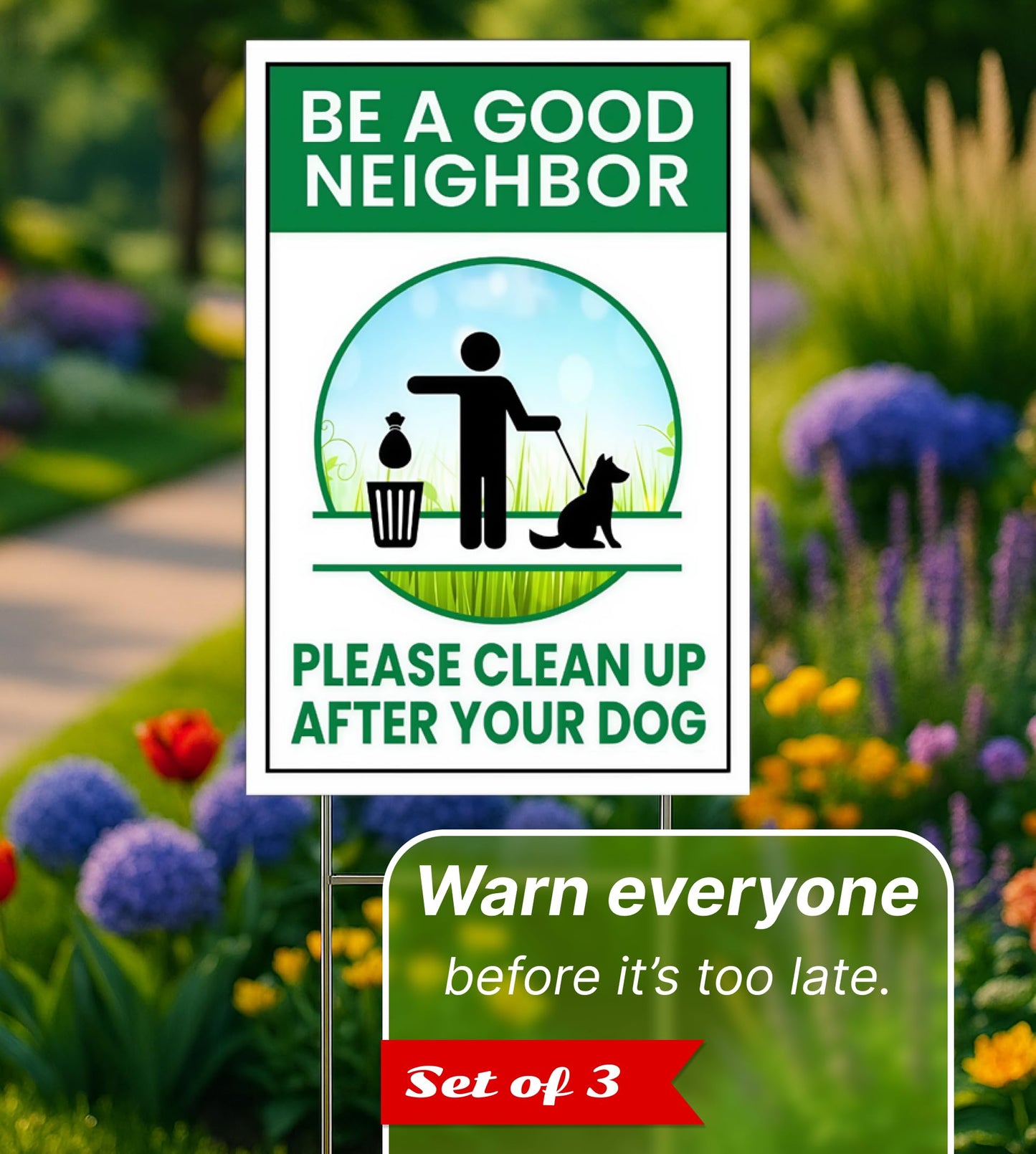 12x8 3X Neighbor Clean Up After Your Dogs Plastic Signs - No Dog Poop Double Sided Sign for Yard - No Dogs Allowed or Keep off Grass Sign