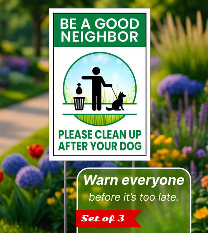 12x8 3X Neighbor Clean Up After Your Dogs Plastic Signs - No Dog Poop Double Sided Sign for Yard - No Dogs Allowed or Keep off Grass Sign