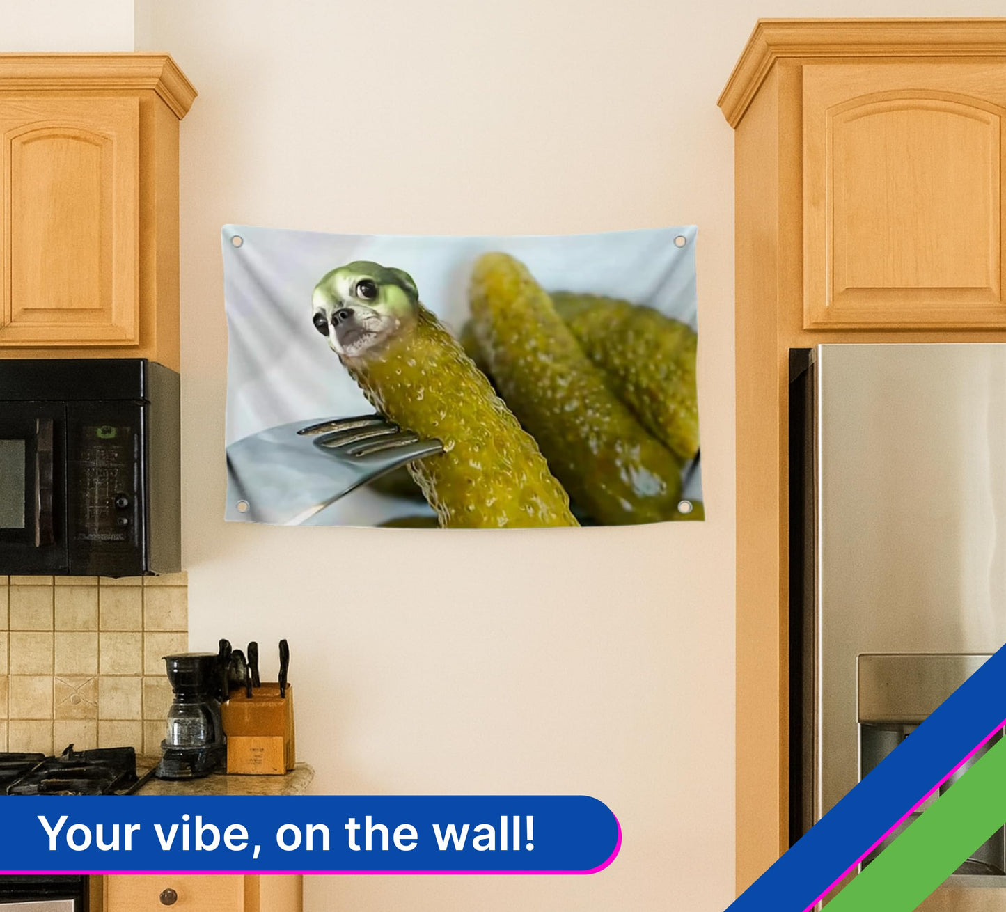 3x5 feet Funny Dog Cucumber Meme Flag with Four Brass Grommets - Single Sided Meme Cool Tapestry Wall Decoration Funny Banner with Animal