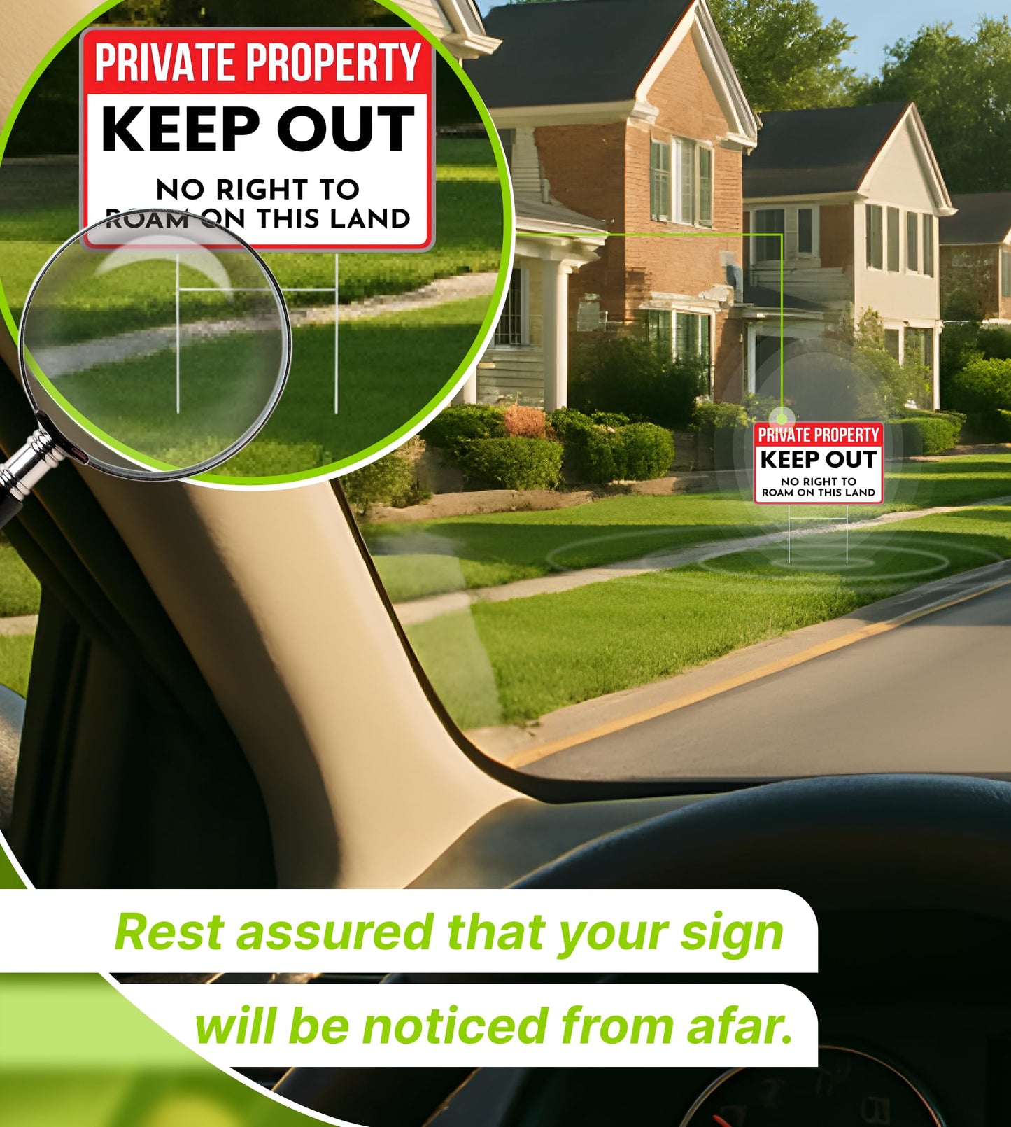 3X Private Property Plastic Sign with Stake - 12x8 Inches Keep Out Double Sided Signs - No Right to Roam On This Land - for Property Protection