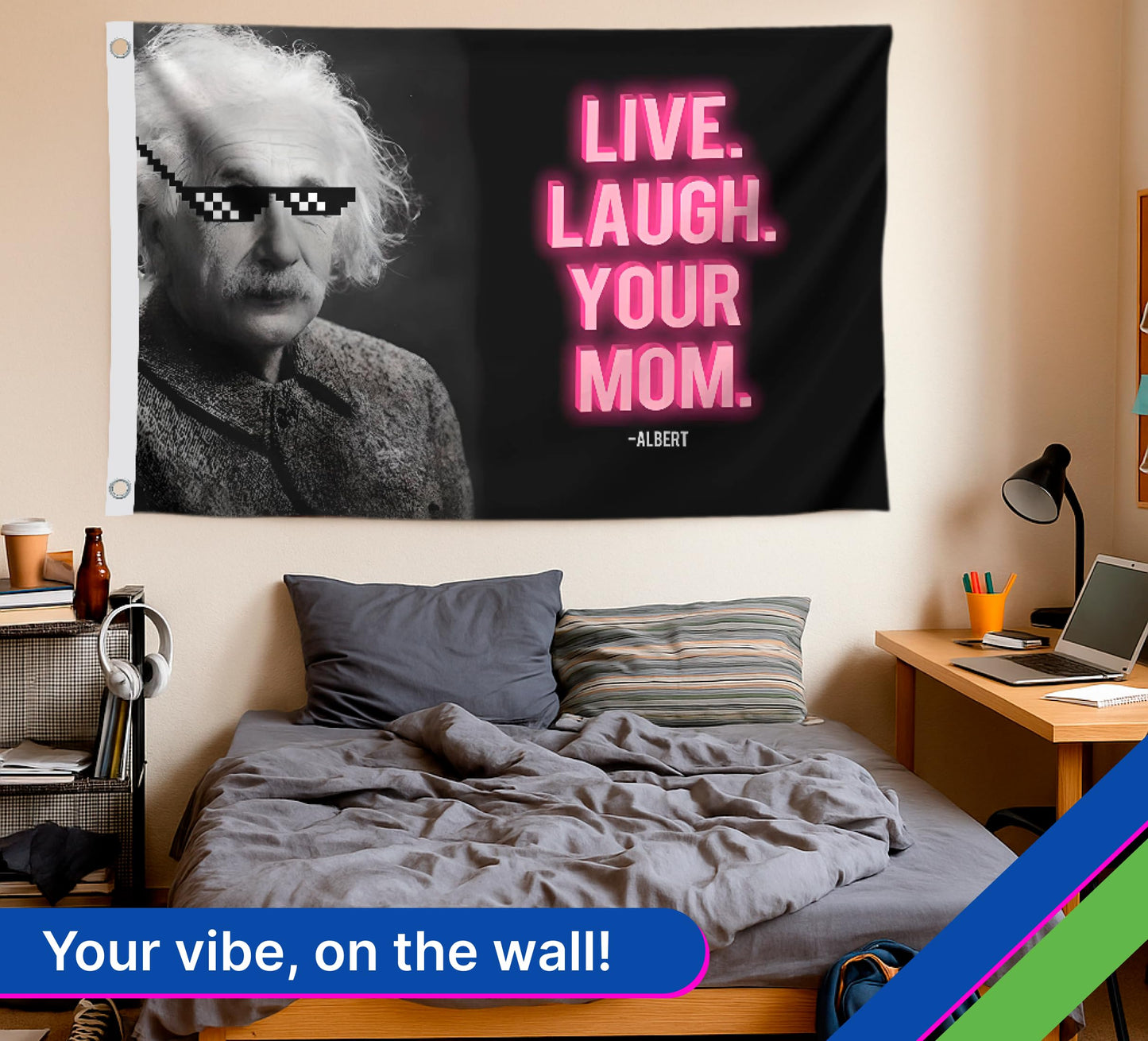 3x5 Feet 100% Lightweight Polyester Flag - Live Laugh Your Mom Single Sided Flag - Funny, Cool with 2 Brass Grommets Flags for Decor Room