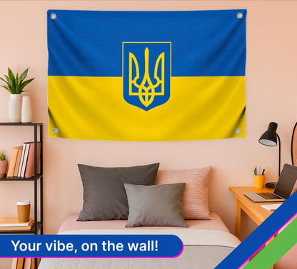 3x5 Feet Ukrainian Flag with 4 Brass Grommets - Country Flag for Wall Decoration - Polyester Flags for House Yard Garden. Ukraine Single Sided Banners