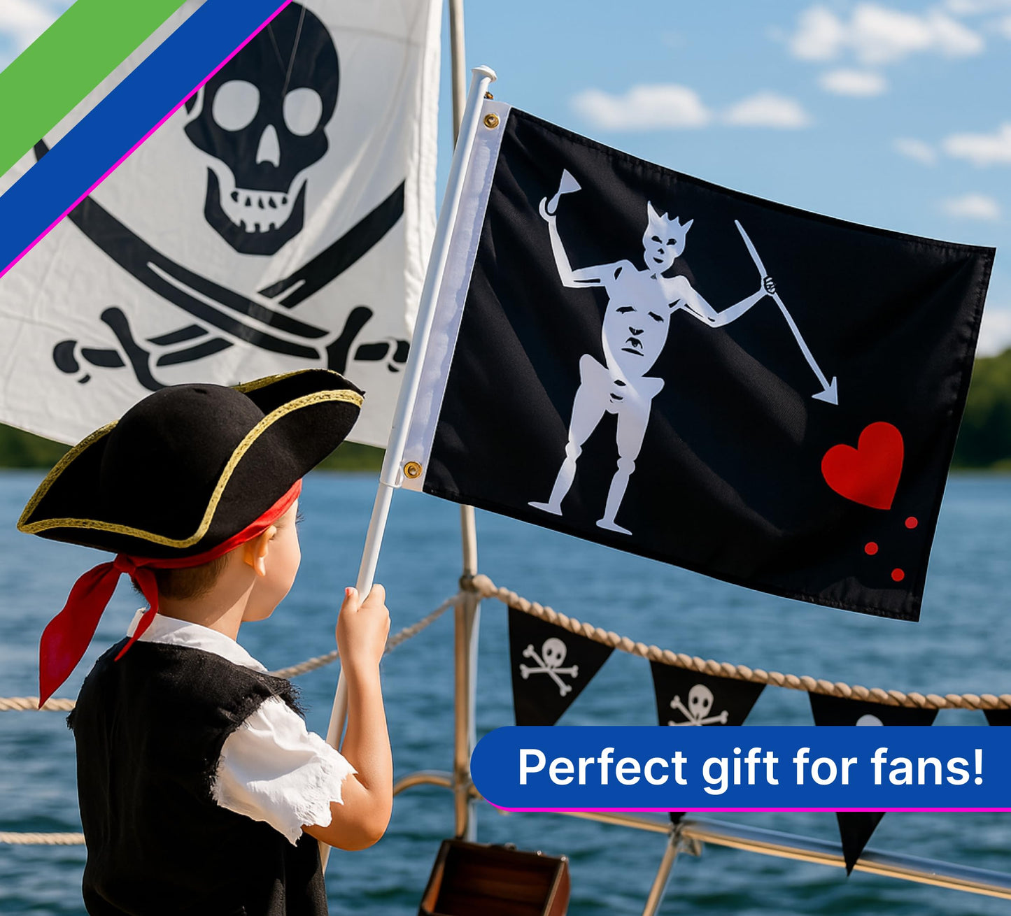 12x18 Inches Garden Flag Edward Teach "Blackbeard" with Two Brass Grommets - Single Sided Pirate Boat Flags. Polyester Black Cool Wall Flags for Decor