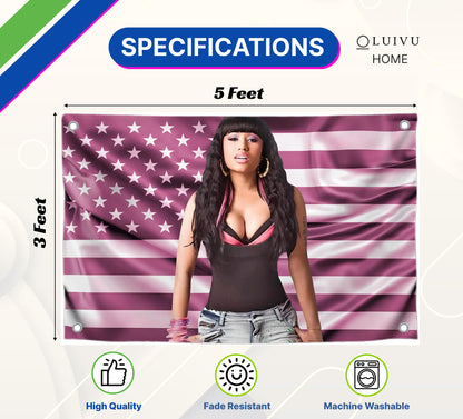 3x5 Ft Pink Niki American Flag - Barb USA Salute Single Sided Poster for Bedroom Living Room - Banner with 4 Brass Gromments