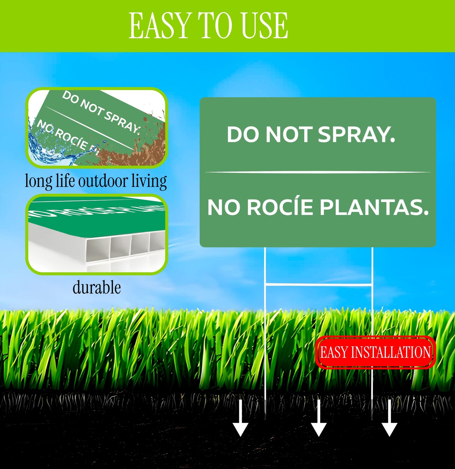 3 Pack 12x8 Inches Green Do Not Spray Plastic Sign with H-Metal Stakes - Please Stay Off My Grass Yard Sign - Neighborhood Street Caution Yard Signs