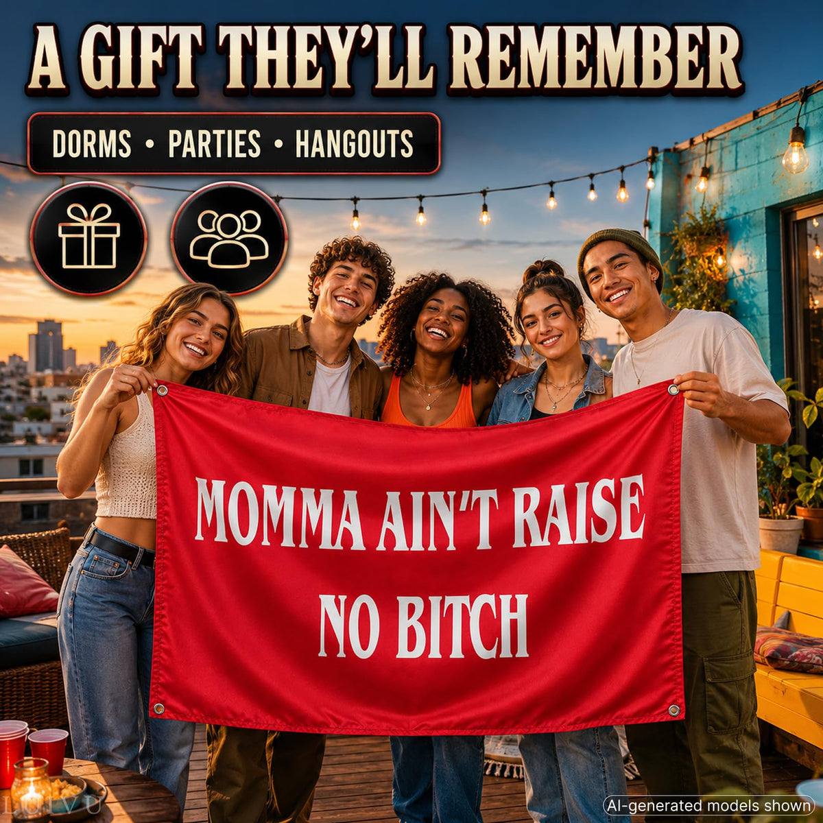 3x5 ft Momma Ain't Raise No B-itch Funny Flag – Dorm Wall Banner