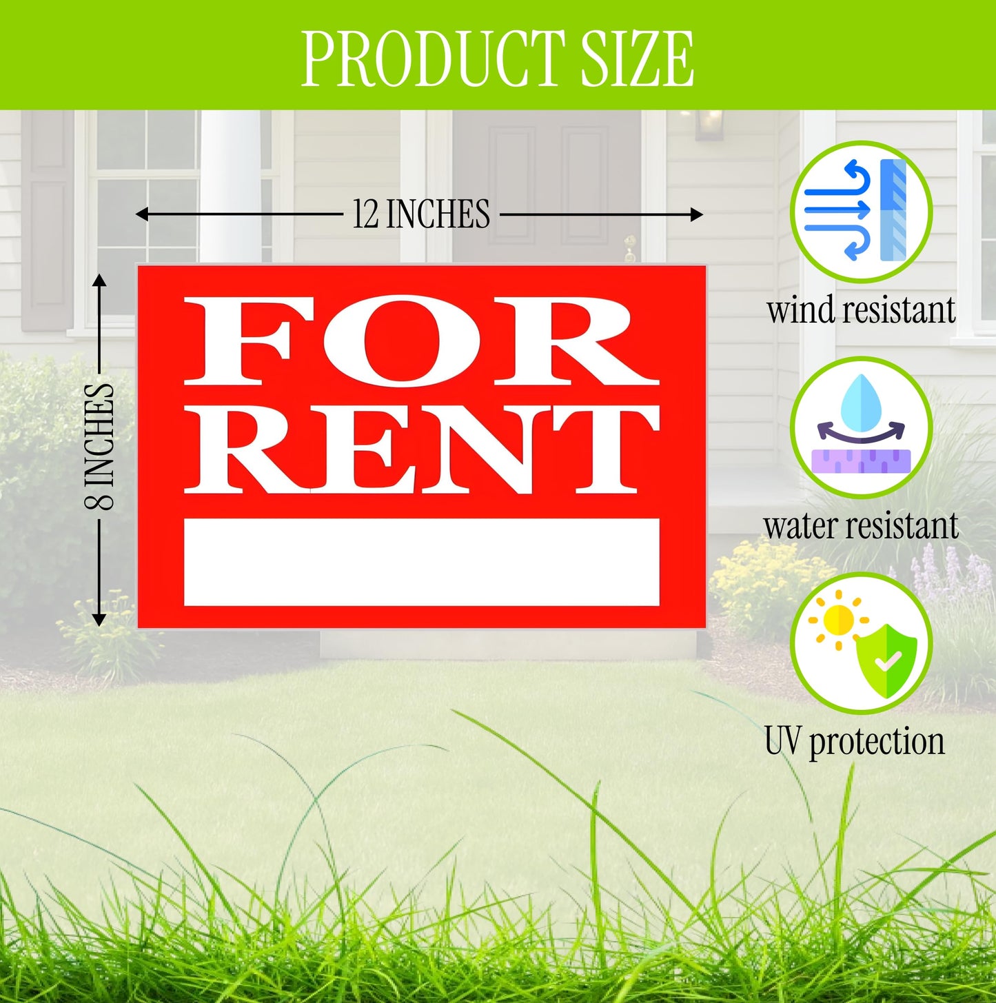 3X 12x8 inch For Rent Sign With H-Stakes Single Sided - Home for Rent Lawn Sign for Real Estate Agent, Homeowner.For Rent Rental House Shops Business