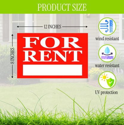 3X 12x8 inch For Rent Sign With H-Stakes Single Sided - Home for Rent Lawn Sign for Real Estate Agent, Homeowner.For Rent Rental House Shops Business