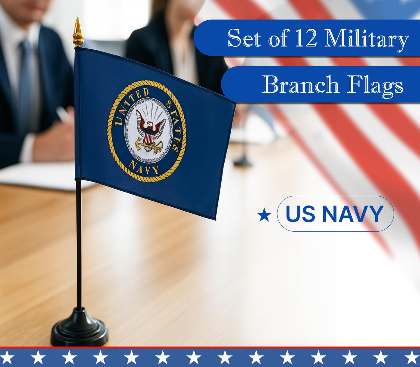 Pack of 12 (Dozen) 4x6 Inch U.S. National Emblem Military Service Miniature Desk & Table Flags - Polyester Small Mini Military Stick Flags