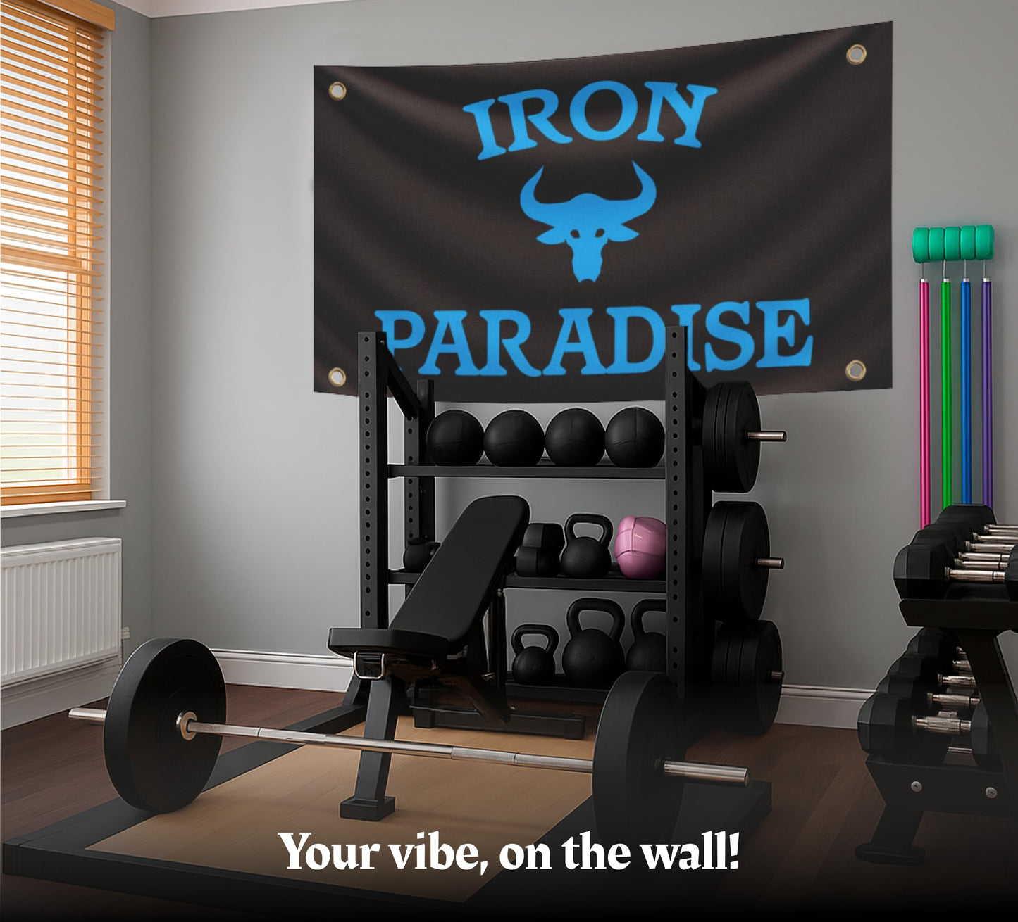 3x5 Ft Iron Paradise Polyester Flag with 4 Grommets - Banner Home Garden Decoration Wall Gym Single Sided Flag - Holiday Party Indoor Outdoor Decor
