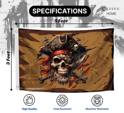 3x5 Feet Pirate Skull Flag with Two Brass Grommets - Pirat Flags Skull and Crossbones for Garden Yard Lawn Patio House - Yard Porch Patio Banner Flags