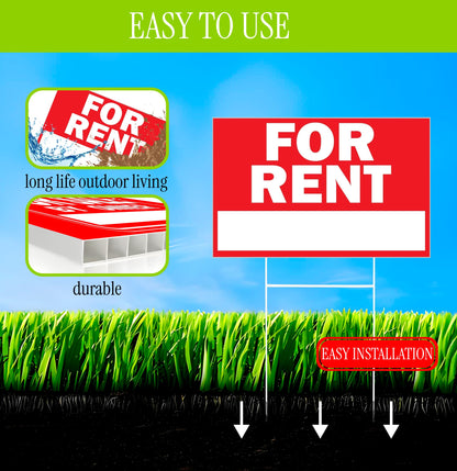 Double Sided Plastic Home for Rent sign - Set of 3 Pieces 12x8 Inch - Yard Sign with Tall Stands for Rentals Home Car Apartment Stores Business