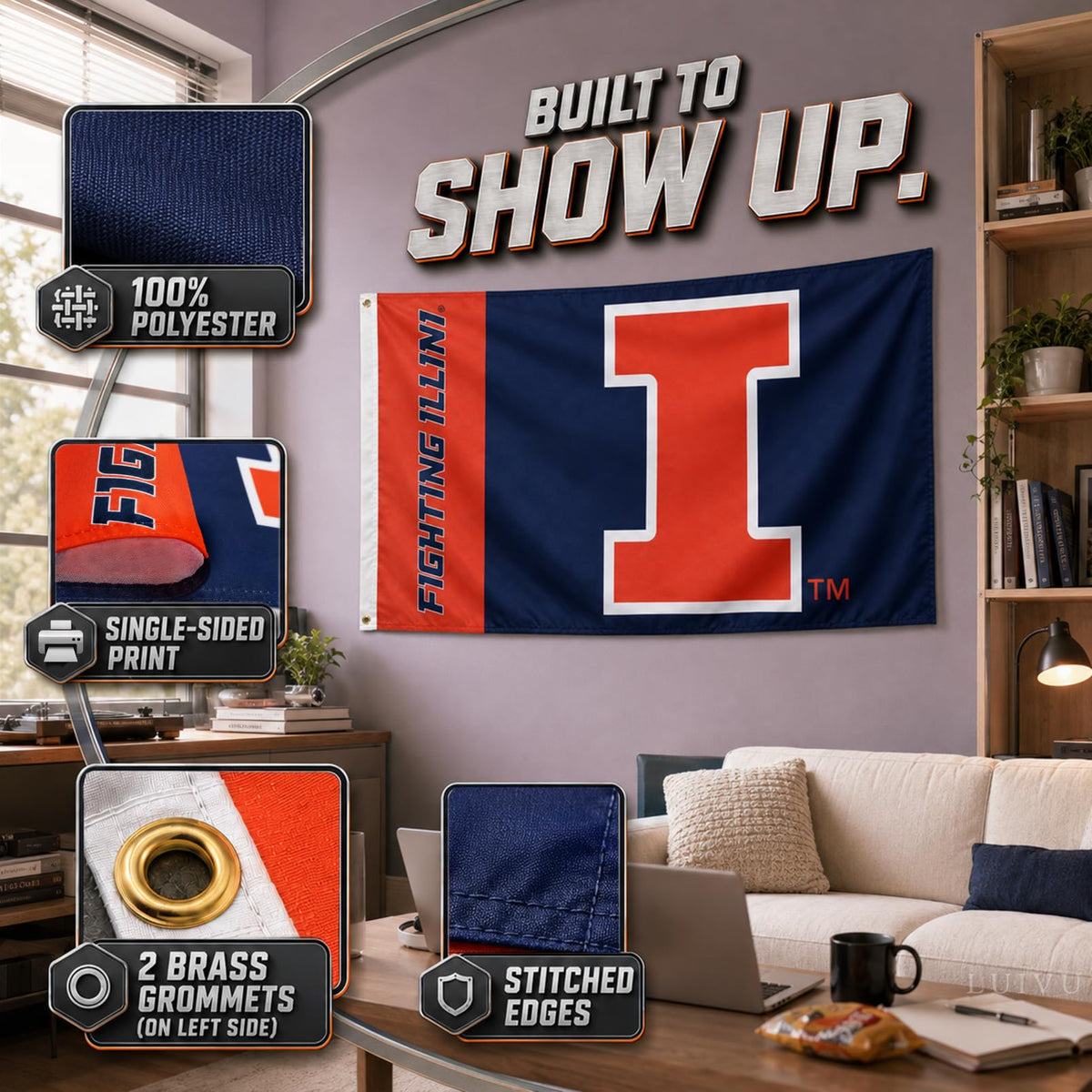 3x5 ft University of Illinois Block "I" Flag – Fighting Illini Banner