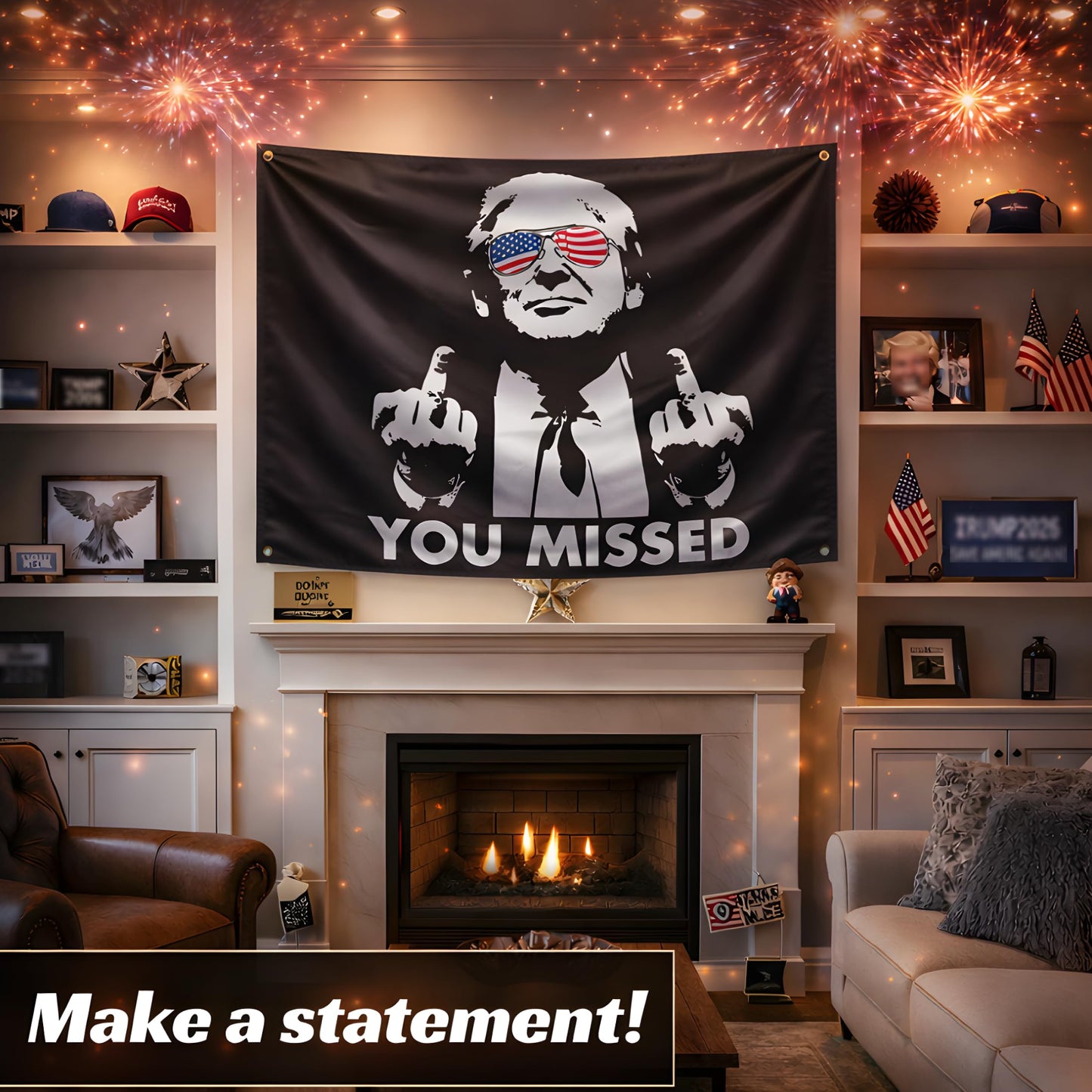 3x5 Feet American Polyester Flag "You Missed" with Four Brass Grommets - Republican Political Rebel Flags Outdoor or Man Cave Banner