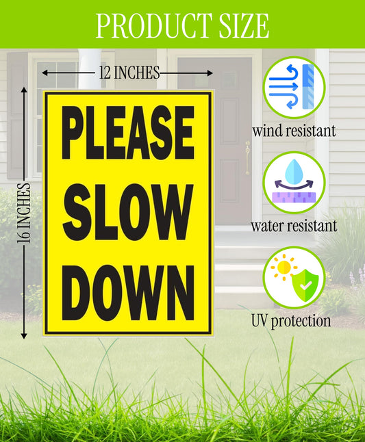 ULVEOL Plastic 12x16 Inches Double Sided Slow Down Kids & Pets At Play Signs - Set of 3 with Metal Wire H-Stakes - Vibrant Yellow Lawn Signs