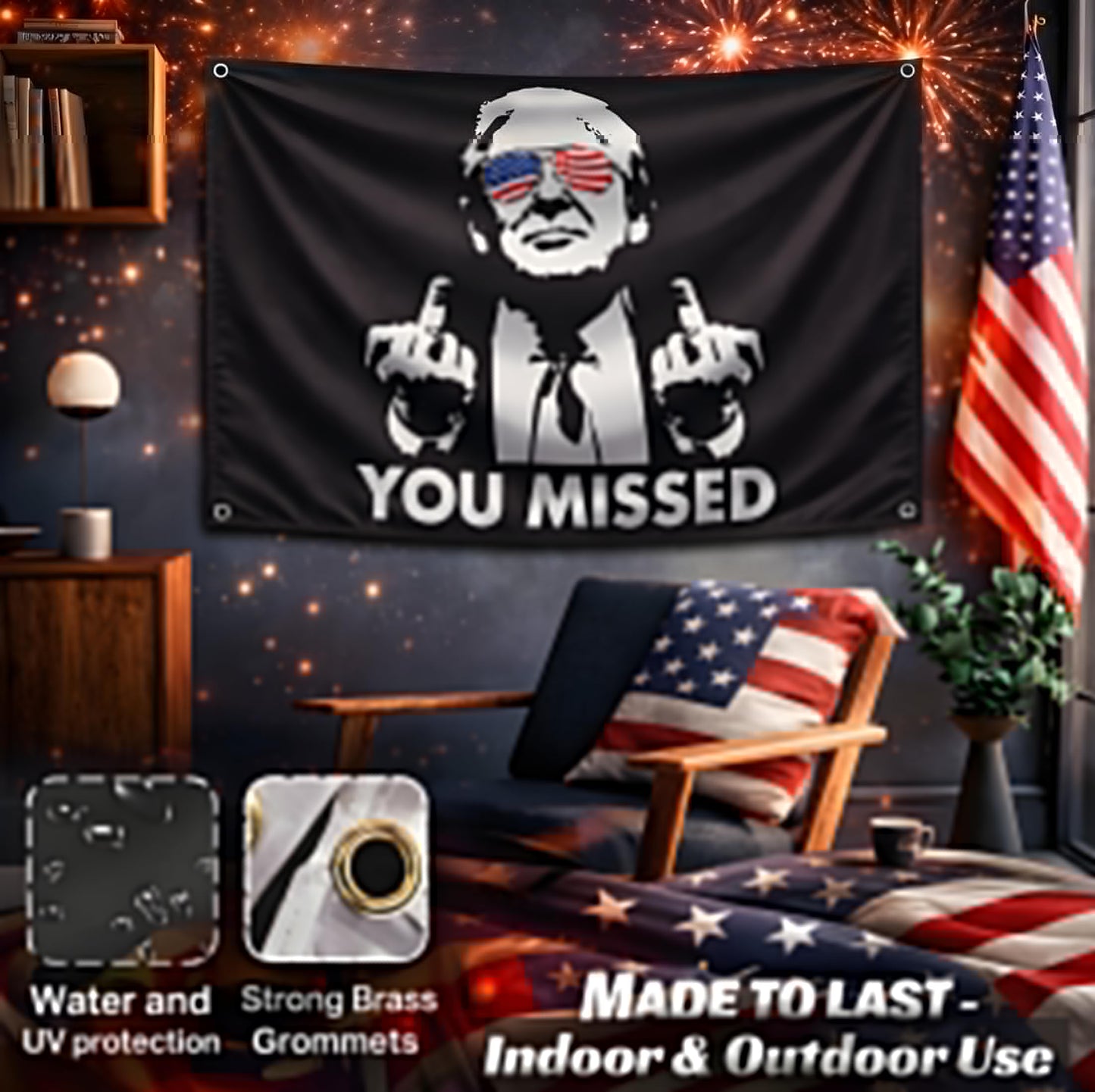 3x5 Feet American Polyester Flag "You Missed" with Four Brass Grommets - Republican Political Rebel Flags Outdoor or Man Cave Banner