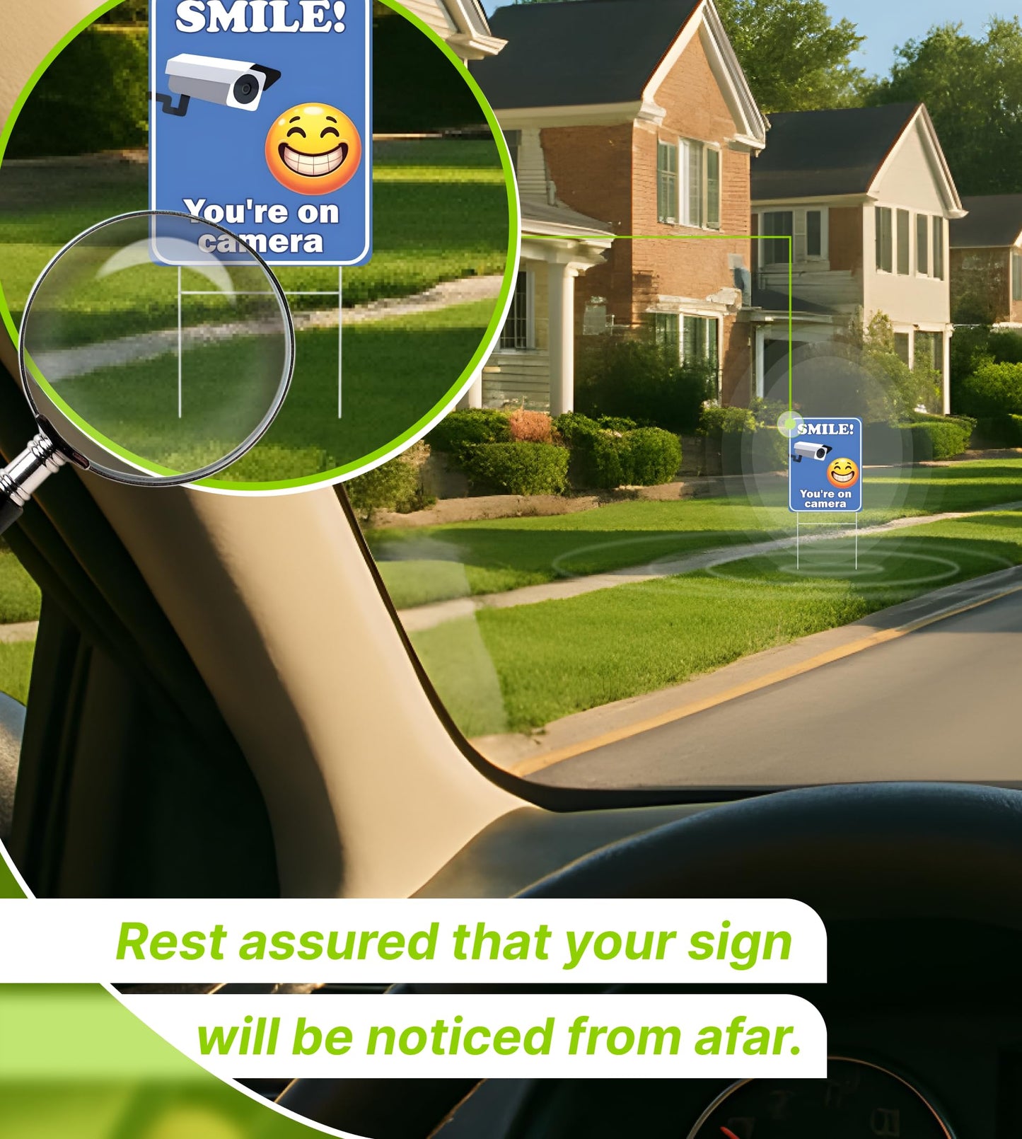 Set of 3 Double Sided 12x8 Inches Plastic Sign With H-Stakes "SMILE! You'reon Camera" - Tresspassing Video Surveillance Private Property Signs