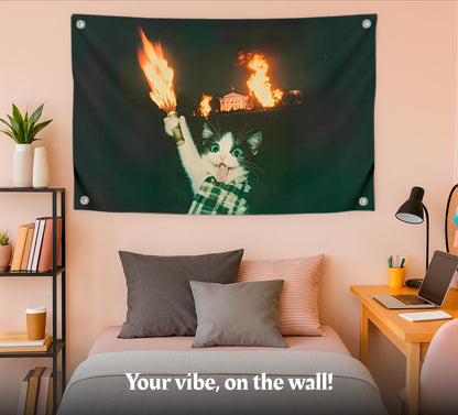 3x5 Feet Cool Flags Banners for Room Guys and Girls with Four Brass Grommets - Single Sided Meme Tapestry Flag with Cat - Polyester Poster for Bedroom