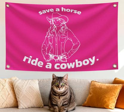 3x5 Feet Save a Horse Ride a Cowboy Flag - Pink College/Dorm Room Flags - Funny Man Cave Wall Banner with Brass Grommets for Teen Girl Bedroom Living