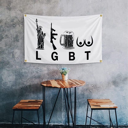 3x5 ft Liberty, Beer, Guns Funny Patriotic Flag – Man Cave & Dorm Banner