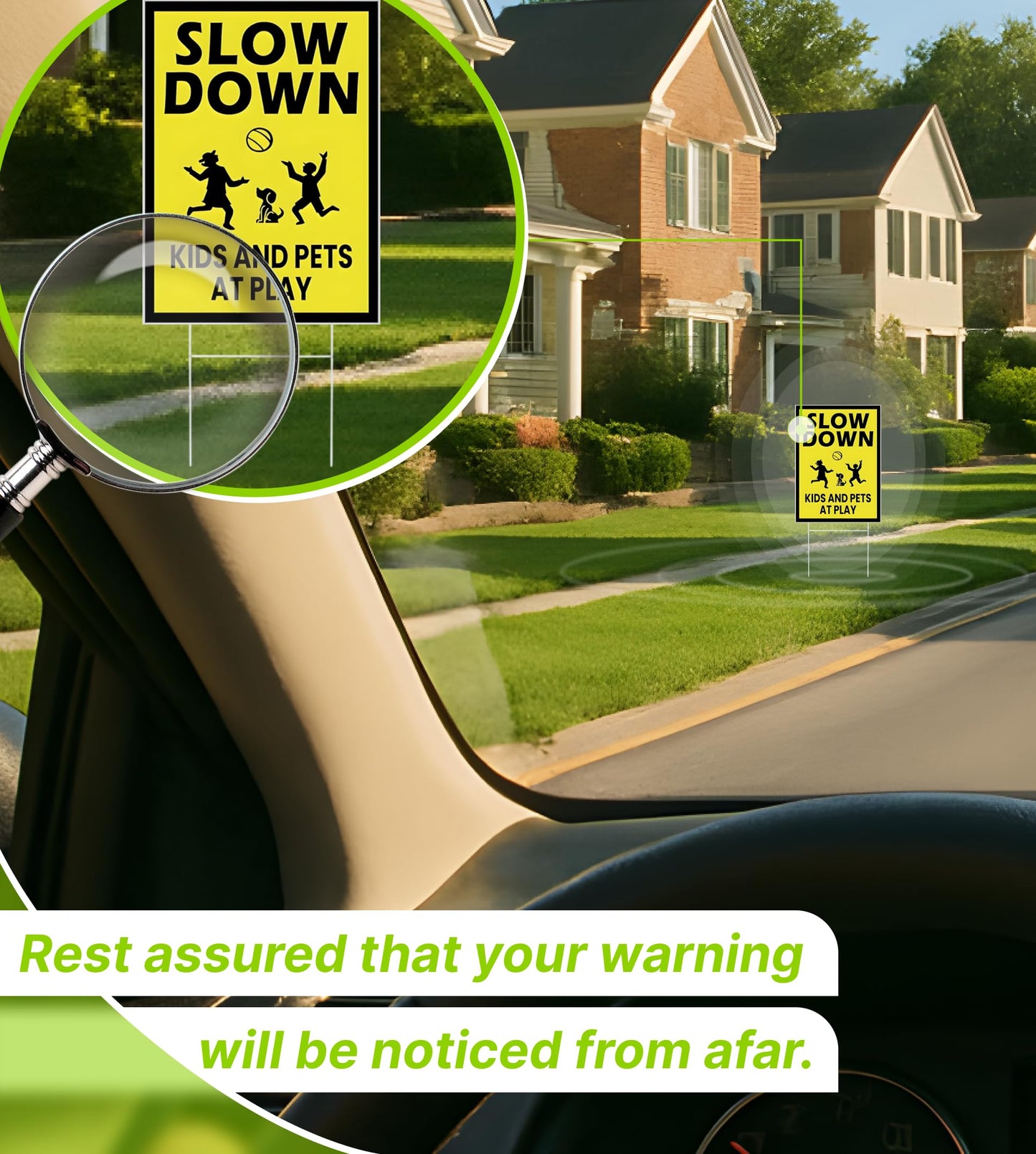 3 Pack Single Sided 8x12 Please Slow Down Kids and Pets at Play Yard Plastic Sign with Metal H-Stakes - Children At Play