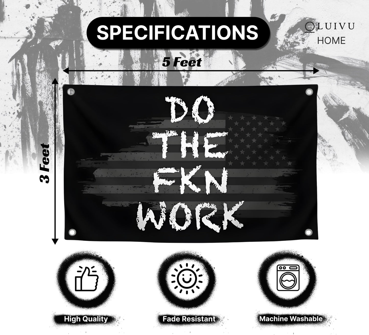 3x5 Ft American Motivation Polyester Flag "Do The FKN Work" with 4 Brass Grommets - Motivational Entrepreneur Single Sided Banner for Office