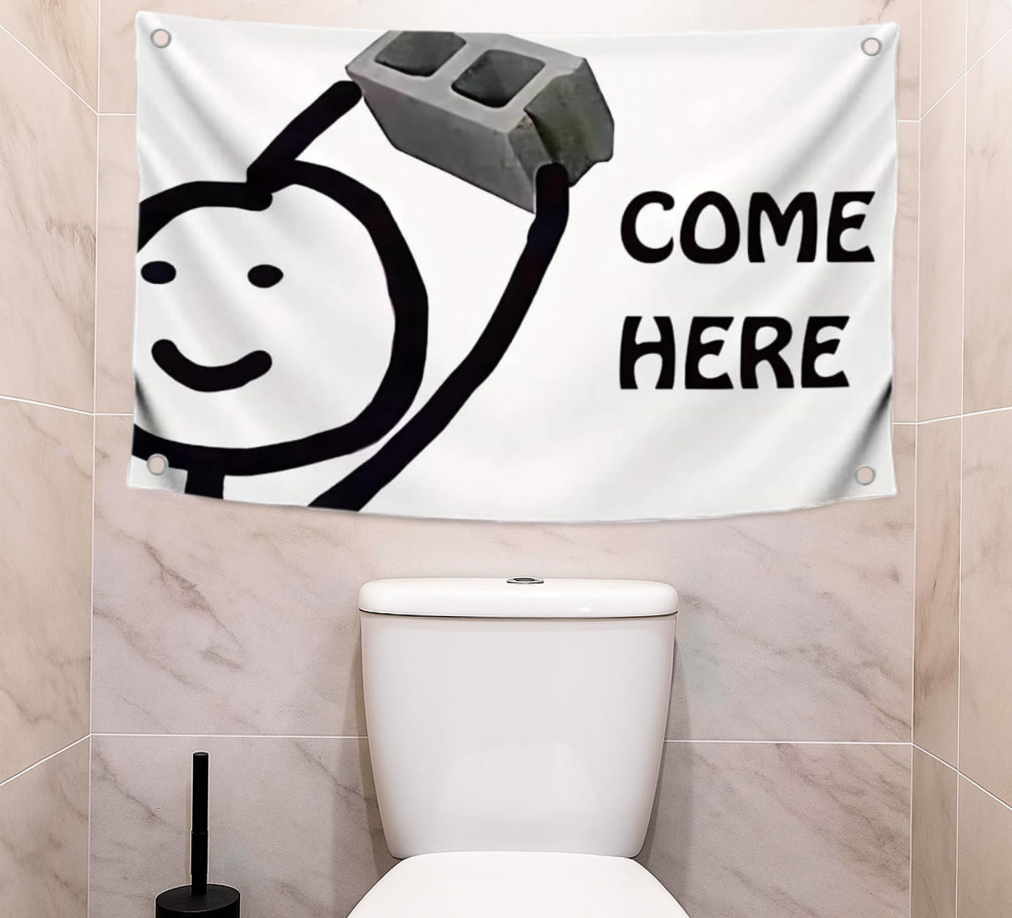 3x5 Ft Single Sided Flag with 4 Brass Grommets - Meme Polyester Flag with an Element of Black Humor "Come Here" - Cool Banner With Ironic Illustration