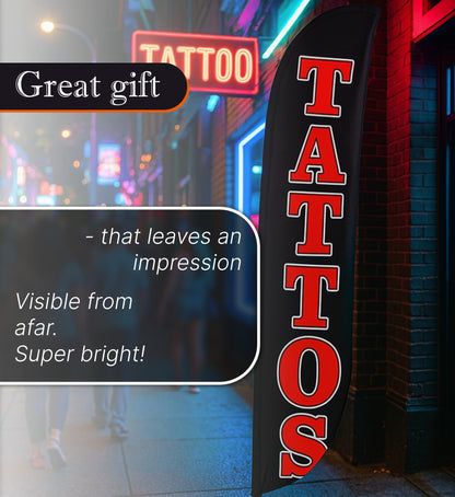 12x2.5 Feet Tall Feather Flags "Tattoos" - Advertising Flags for Outdoor Business and Events Promotion - Swooper Flag Only - Tattoos Polyester Flag