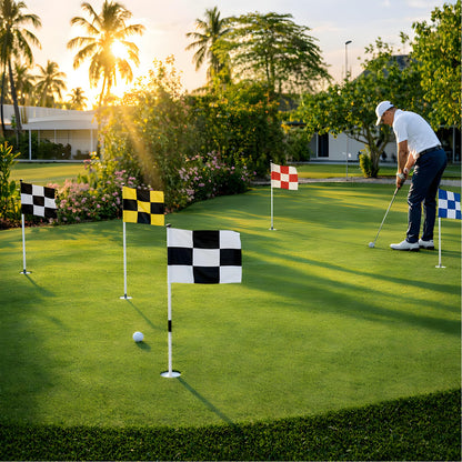 Set of 4 Double Sided 8x6 Inches Checkered Golf Polyester Flag - Mini Practice Putting Green Flags for Yard in 420D Nylon - Small Banner Checkered