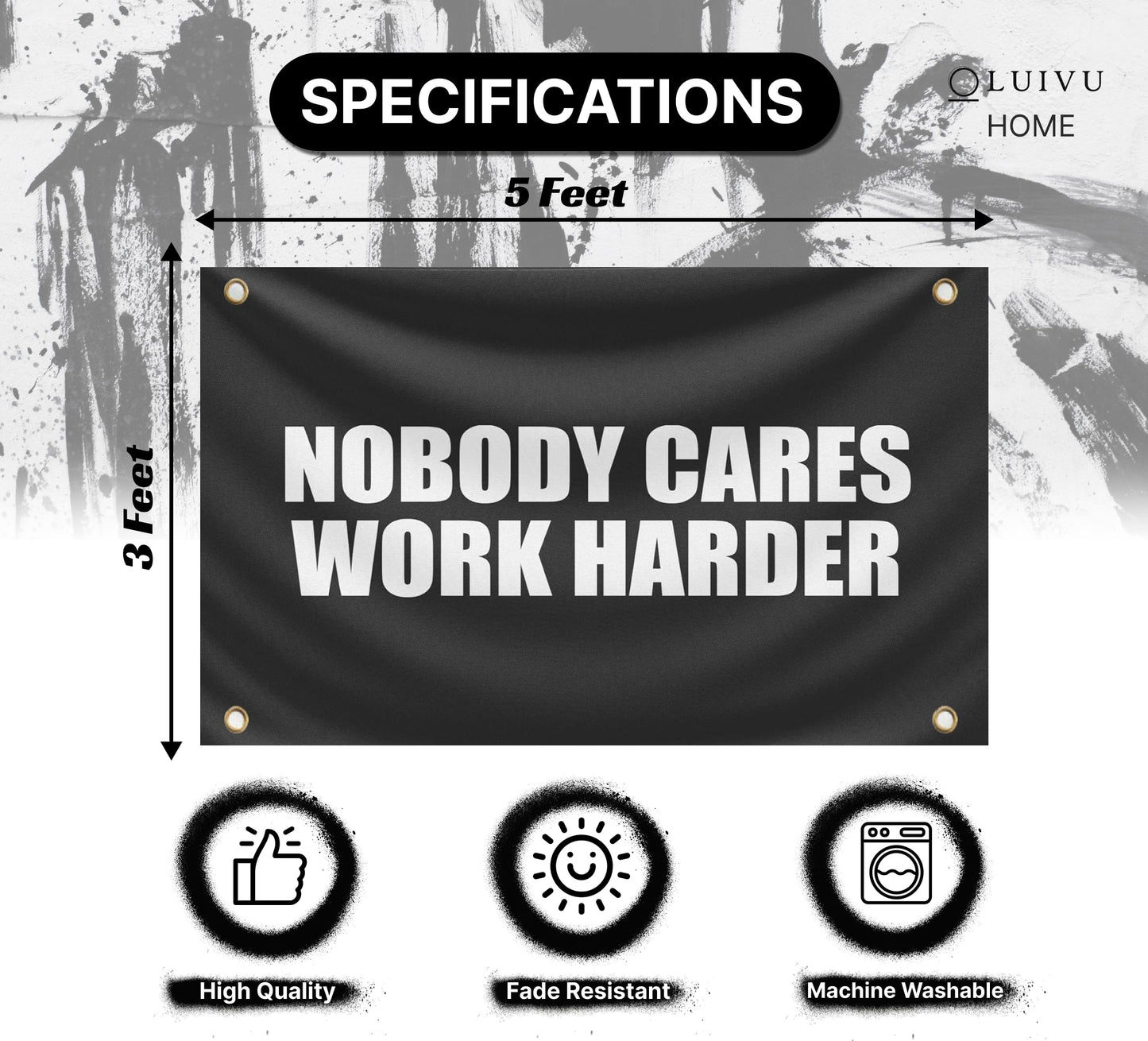 3x5 Feet Nobody Cares Motivational Gym Polyester Banner with 4 Grommets - Inspire Your Workout with this Flag - Fitness Wall Single Sided Decor