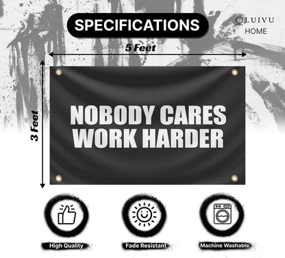 3x5 Feet Nobody Cares Motivational Gym Polyester Banner with 4 Grommets - Inspire Your Workout with this Flag - Fitness Wall Single Sided Decor