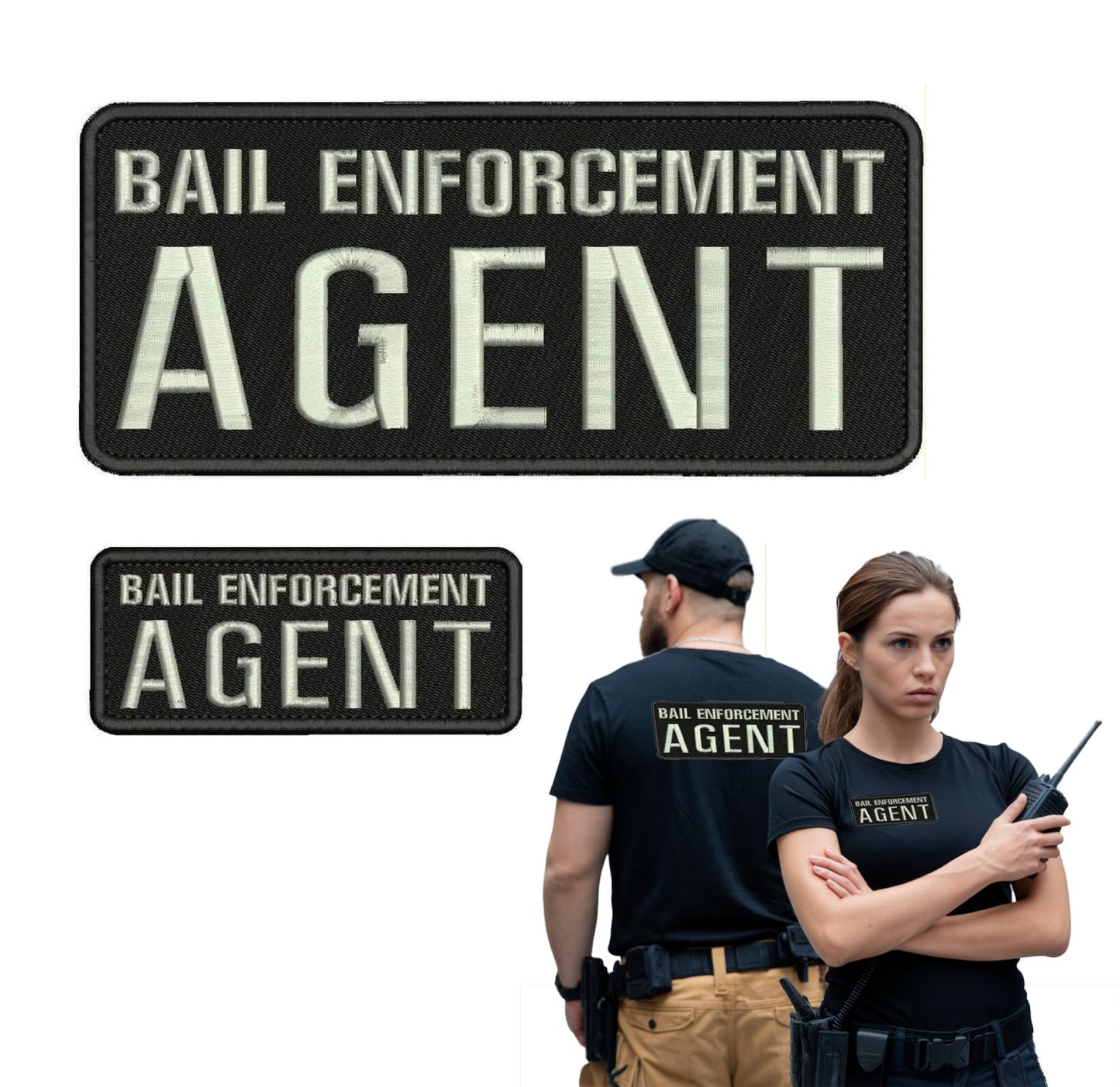 Set of 2 Bail Patches for Enforcement Agent 4x10 and 2x5 Inches - Black and Silver Patch with Hook On Back - Quality Embroidery Patches for Jacke
