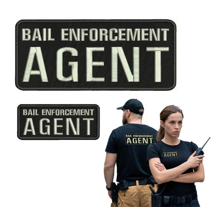 Set of 2 Bail Patches for Enforcement Agent 4x10 and 2x5 Inches - Black and Silver Patch with Hook On Back - Quality Embroidery Patches for Jacke