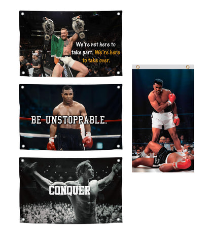 Set 4X Motiv Sports and Quote Polyester Flags 3x5 Ft with 4 and 2 Grommets - Muhammad Motivational Workout Single Sided Banner