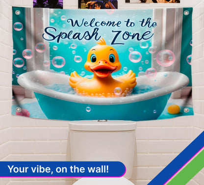 3x5 Feet Baby Duckling Polyester Flag Welcome To The Splash Zone with 4 Brass Grommets - Flag Duck with Shower for Wall Decoration