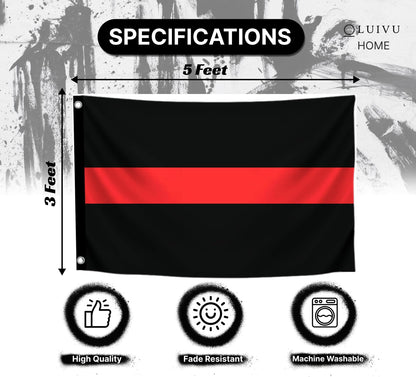 3x5 Ft Thin Red and Black Line Horizontal Stripes Polyester Single Sided Flags with 2 Grommets - Symbol Simple Textured Graphics Cool Wall Flags