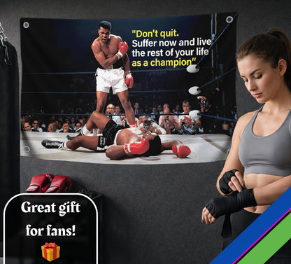 3X Motiv Sports Quote Polyester Flags 3x5 Ft with 4 Grommets - Rocky Inspirational Wall Single Sided Flag - Muhammad Motivation Quote Flags