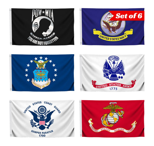 2x3 Feet Single Sided Polyester Military Flags with 2 Grommets Set of Five Branches - Army Flags Set Space Force - Licensed Armed Forces Flag