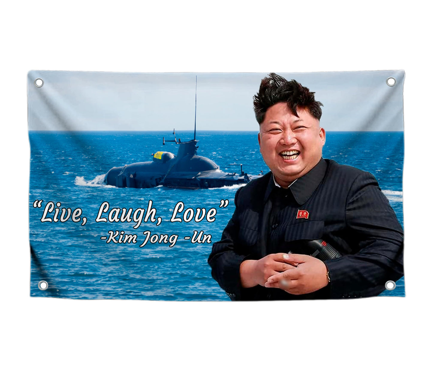 3x5 Feet Kim Jong Un Polyester Flag Live Laugh Love with 4 Grommets - Flags Indoor and Outdoor - Funny American Single Sided Flag Banner