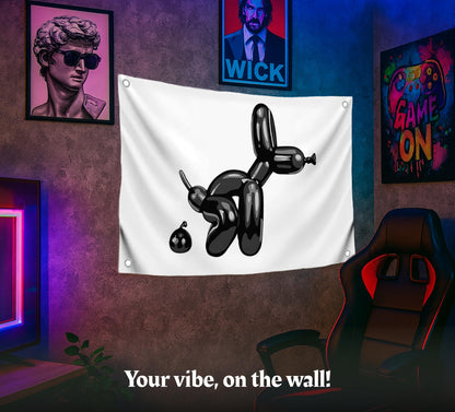 3x5 Feet Adult Humor Modern Bathroom Single Sided Flag with 4 Grommets - Balloon Dog Wall Banner - Funny Black Bathroom Decoration