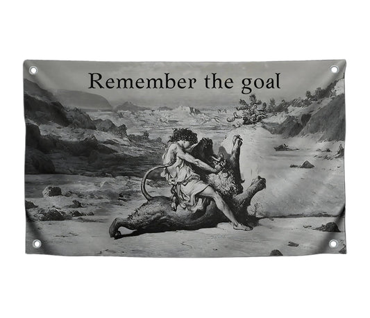 3x5 Feet Motivation Stoic Men Flag with Quote "Remember The Goal" with Four Brass Grommets - Aesthetic Banner for Wall Decoration