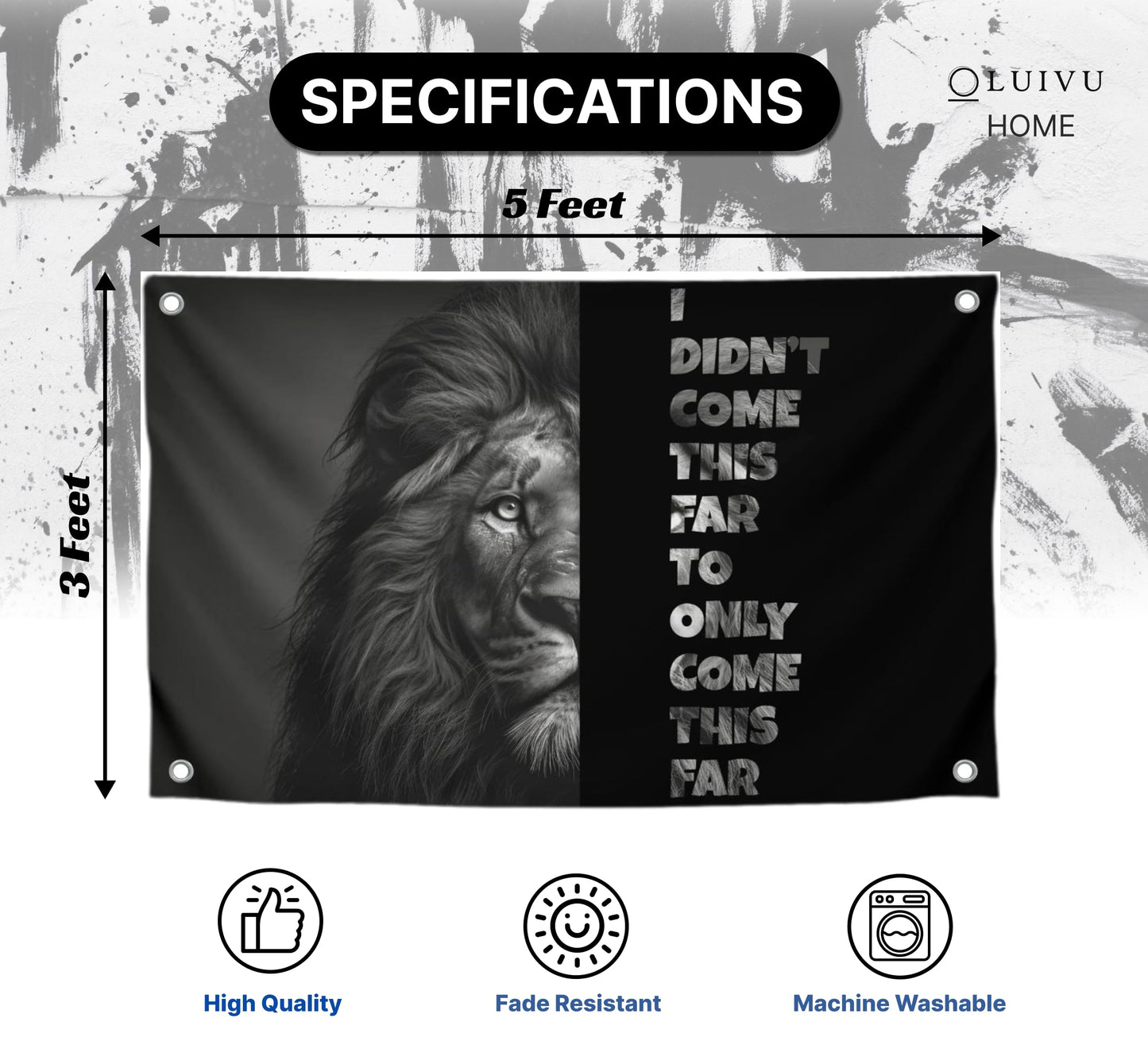 3x5 Feet Motivation Single Sided Polyester Flag "I Didn’t Come This Far To Only Come This Far" with 4 Grommets - Motivation Lion Entrepreneur Banner