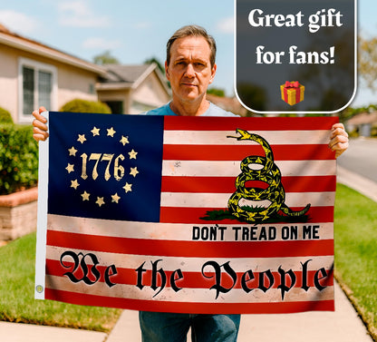 3x5 Feet Liberty Don't Tread on Me American Flag with Two Brass Grommets - Polyester 1776 We The People Single Sided Flags for Garden Outside