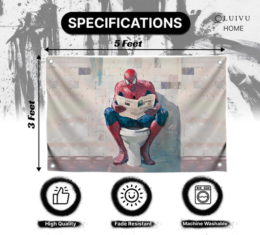 3x5 Ft Spiderman Bathroom Polyester Flag with 4 Grommets - Aesthetic Modern Vintage Painting Super Hero Art Single Sided Banner