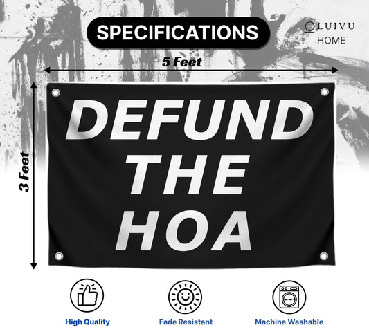 3x5 Feet Funny American Polyester Flag with 4 Brass Grommets - Defund The HOA - College Dorm Wall Decorative Flag - Homeowner Association Neighborhood