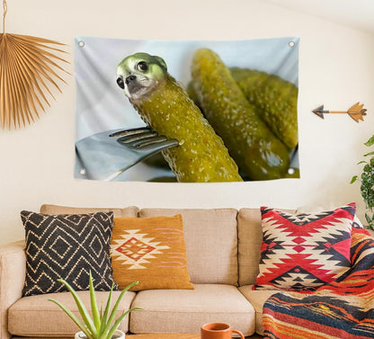 3x5 feet Funny Dog Cucumber Meme Flag with Four Brass Grommets - Single Sided Meme Cool Tapestry Wall Decoration Funny Banner with Animal