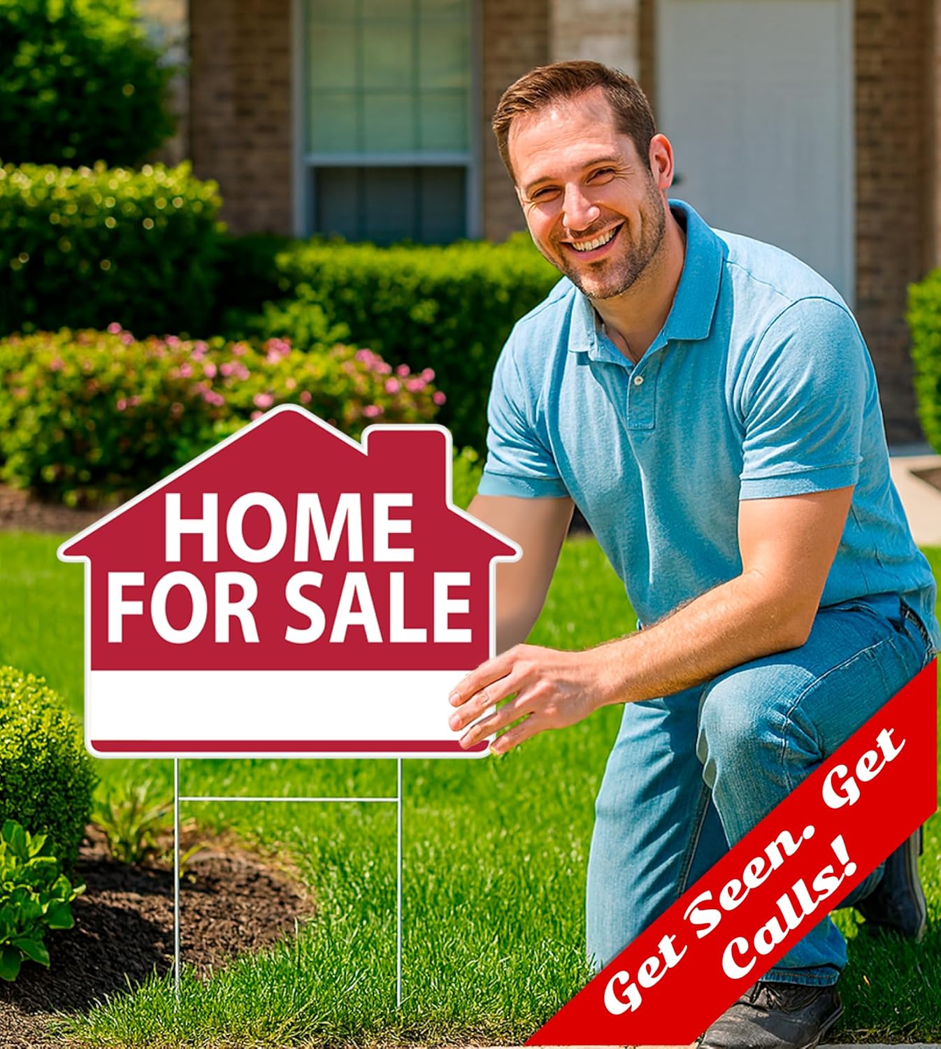 Set of 3 Signs 12x16 Inch For Sale by Owner Small Sign House Sale Advertisement With H-Stakes