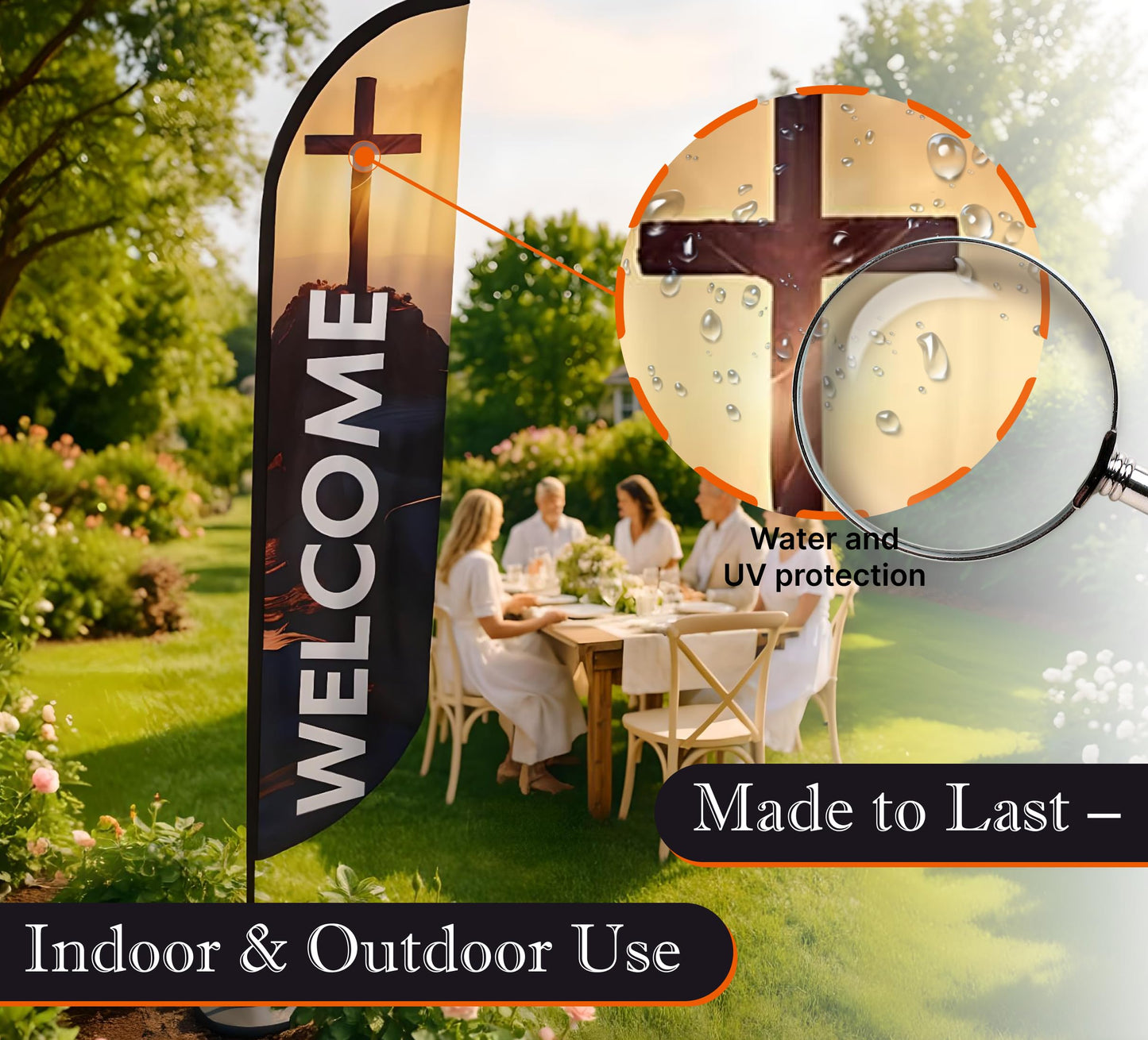 12x2.5 Feet Tall Feather Flags "Welcome" - Single Sided Feathers Banners Church Themed - Tall Advertising Flag for Outdoor Garde
