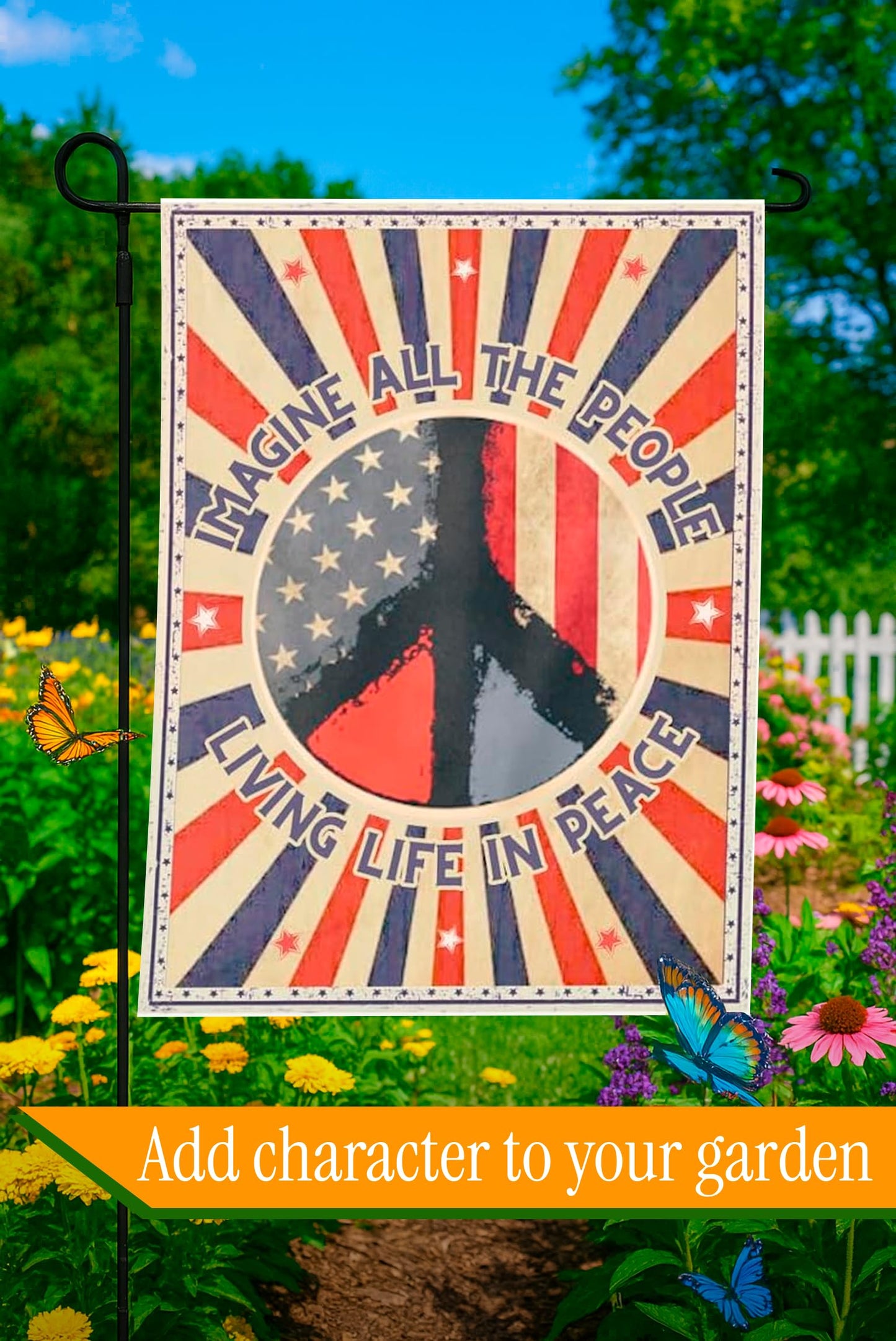 30x40 Inches Hippie Peace Polyester Flags - Imagine All The People Living Life in Peace Single Sided Flag - Decorations USA House or Home Wall Flags
