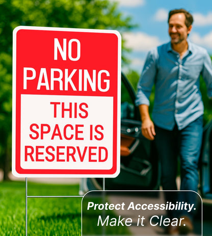 Set of 3 Double Sided 12x16 Inches No Parking This Space Is Reserved Sign with Metal Wire H-Stakes.Plastic Reserved Parking Indoor or Outdoor Sign Use